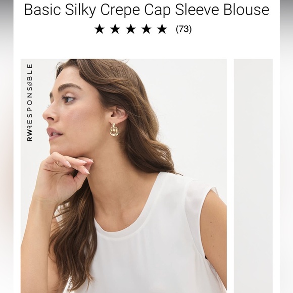 RW & Co Silky Crepe Cap Sleeve White Blouse - Picture 5 of 6